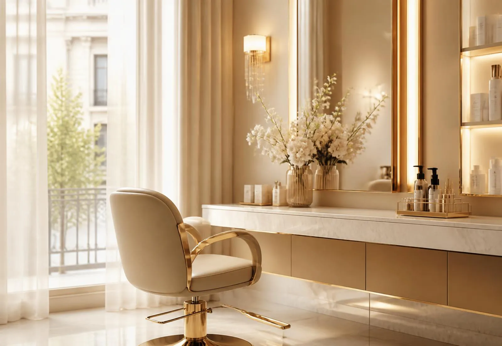 Warm, light-filled styling area at Julie Clifton Salon